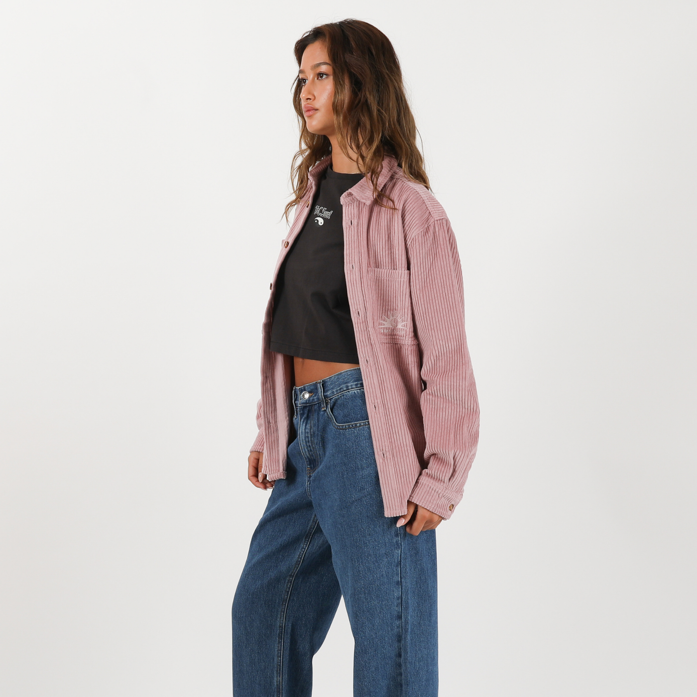 Motion L/S Cord Boyfriend Shirt - Musk