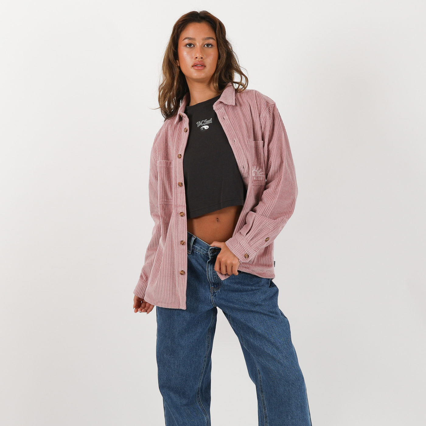 Motion L/S Cord Boyfriend Shirt - Musk